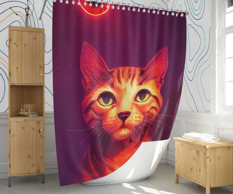 Beautiful Cat Portrait in Watercolor Shower Curtain 1