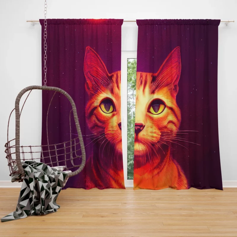 Beautiful Cat Portrait in Watercolor Window Curtain