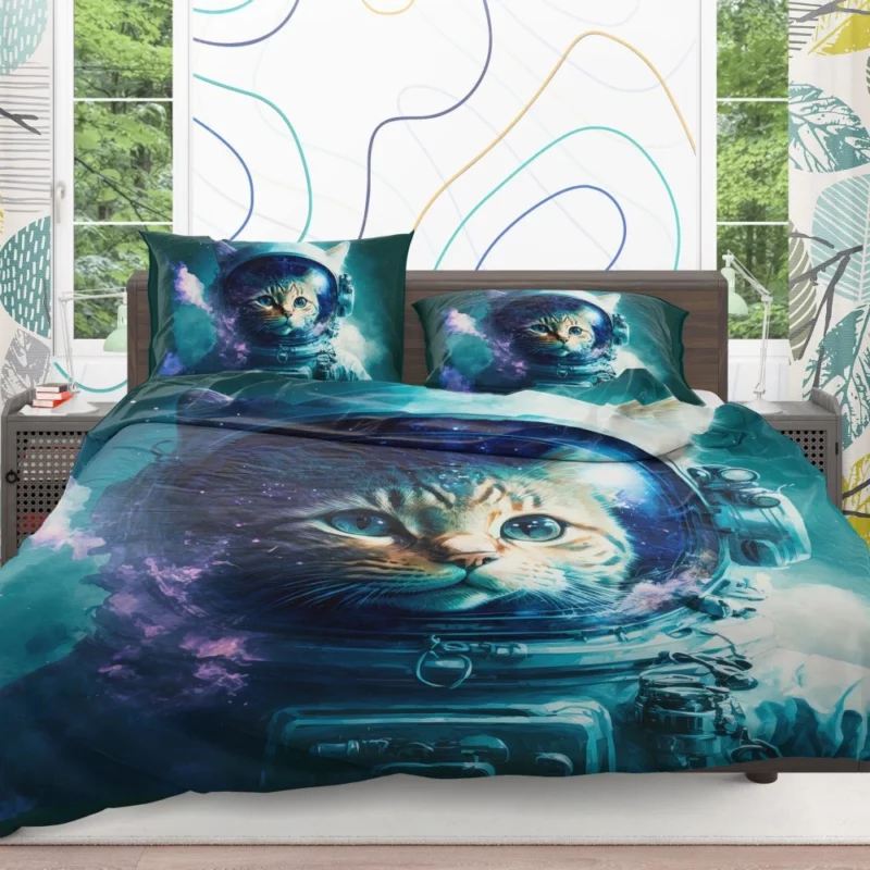 Beautiful Cat's First Space Trip Bedding Set