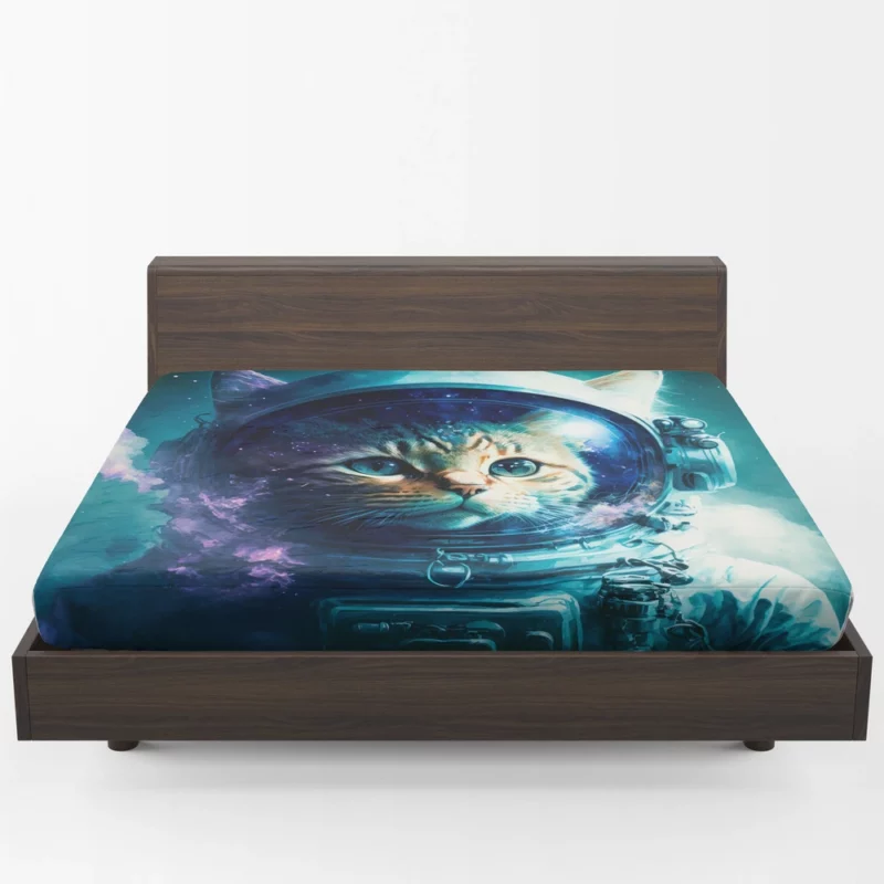 Beautiful Cat's First Space Trip Fitted Sheet 1