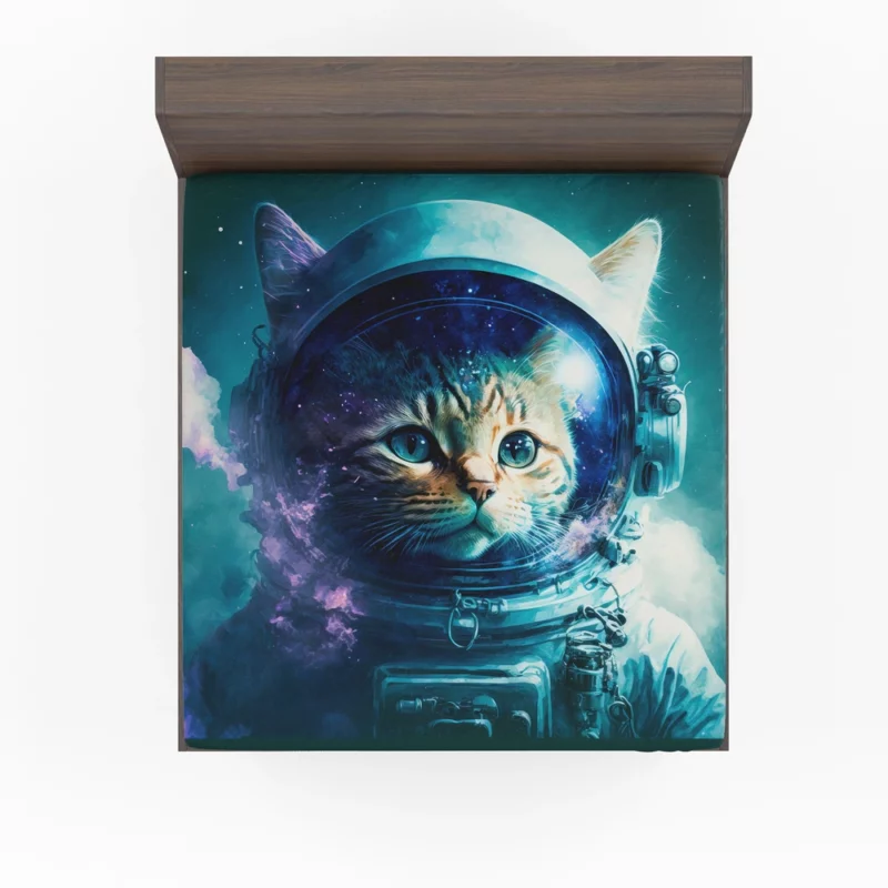 Beautiful Cat's First Space Trip Fitted Sheet