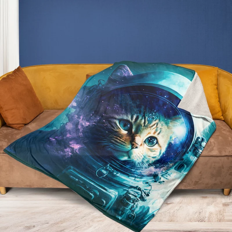 Beautiful Cat's First Space Trip Fleece Blanket 1