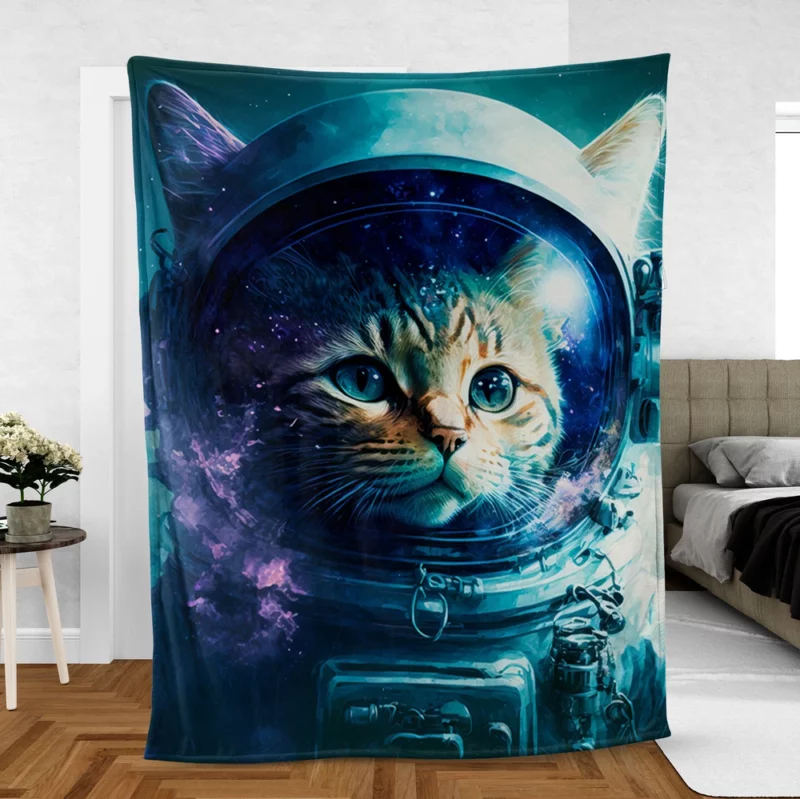 Beautiful Cat's First Space Trip Fleece Blanket