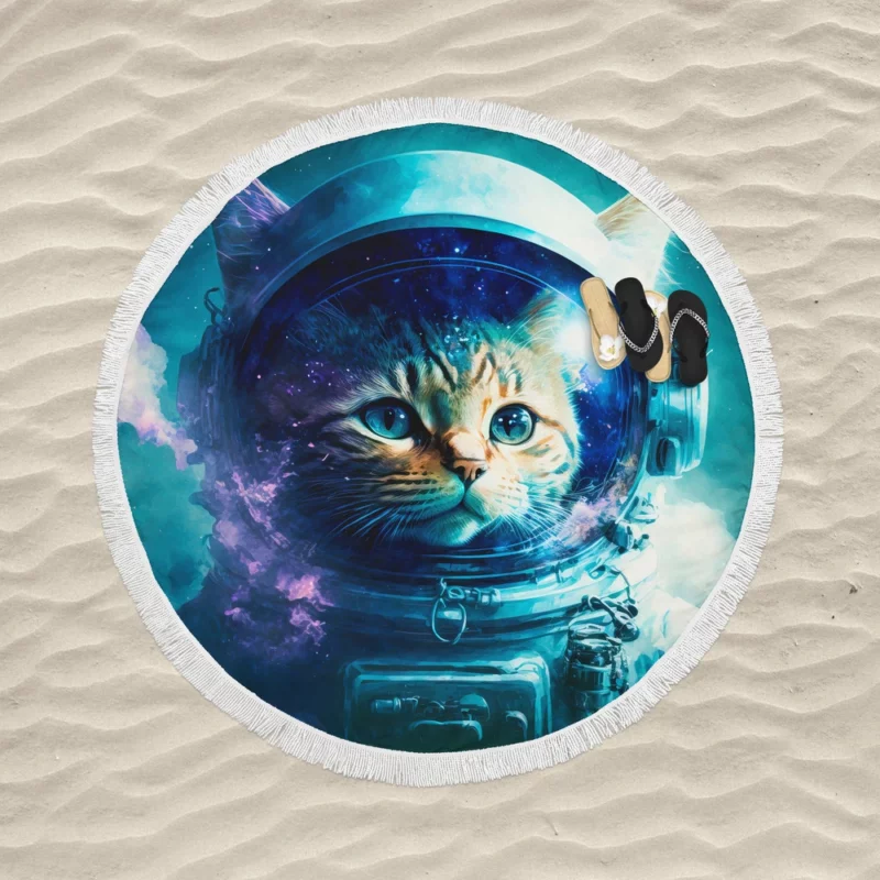 Beautiful Cat's First Space Trip Round Beach Towel