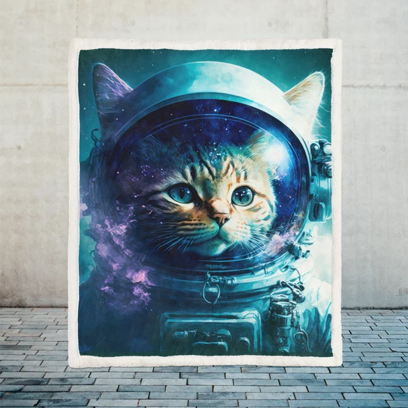 Beautiful Cat's First Space Trip Sherpa Fleece Blanket