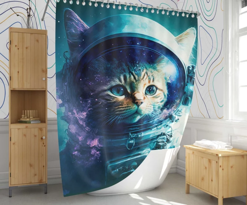 Beautiful Cat's First Space Trip Shower Curtain 1