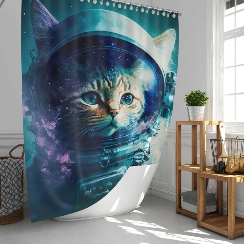 Beautiful Cat's First Space Trip Shower Curtain