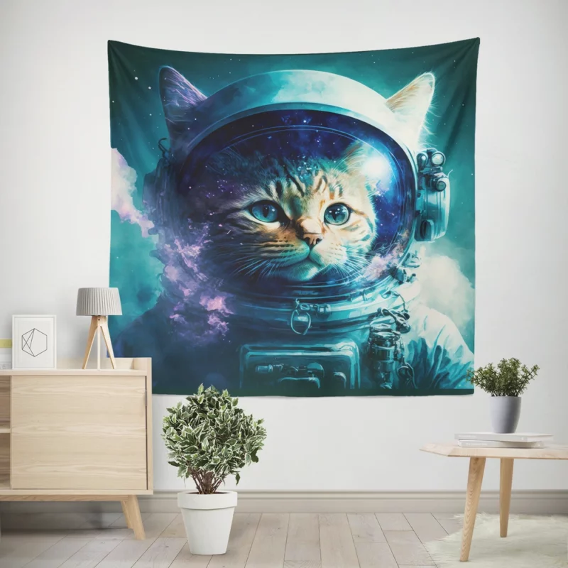 Beautiful Cat's First Space Trip Wall Tapestry