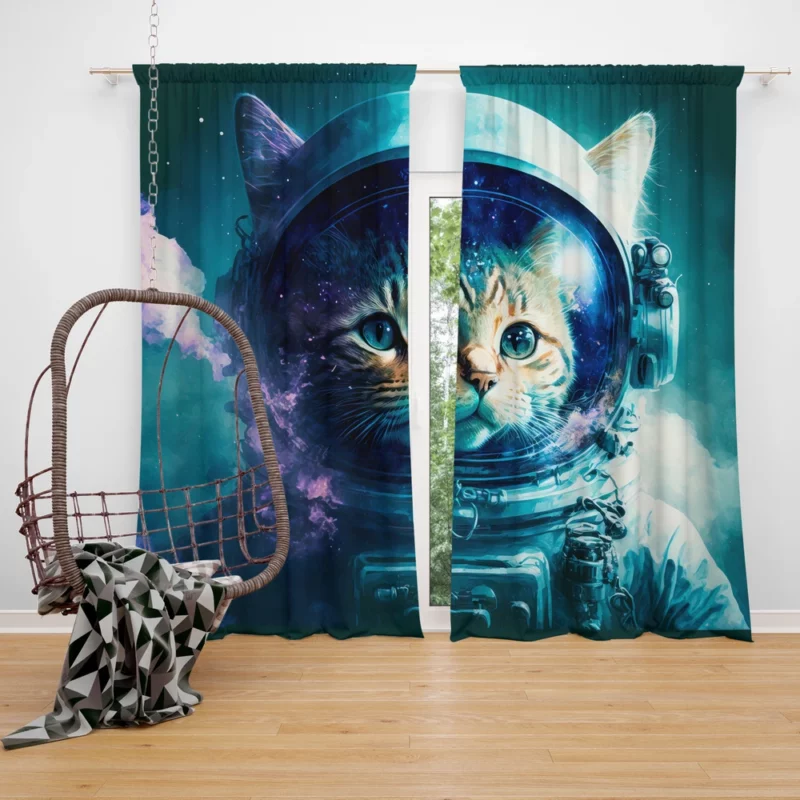 Beautiful Cat's First Space Trip Window Curtain