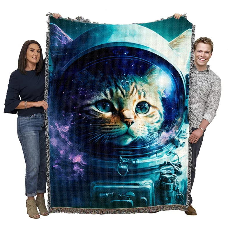 Beautiful Cats First Space Trip Woven Blanket