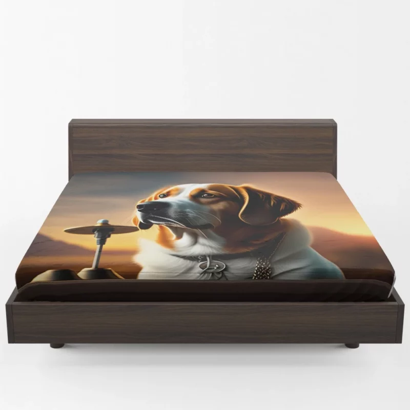 Bell-Collared Dog Painting Print Fitted Sheet 1