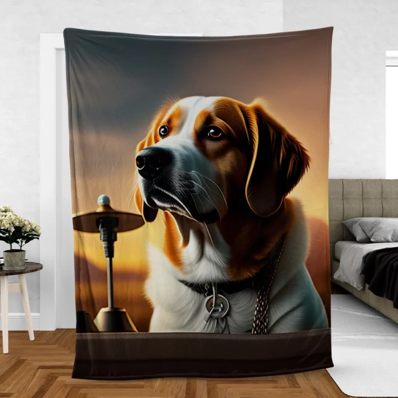 Bell-Collared Dog Painting Print Fleece Blanket