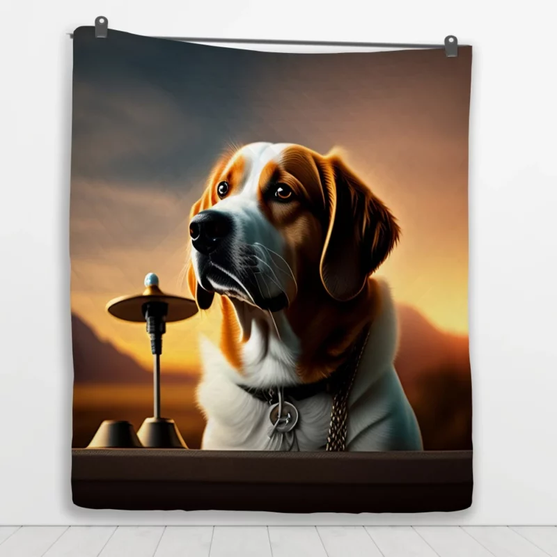 Bell-Collared Dog Painting Print Quilt Blanket 1
