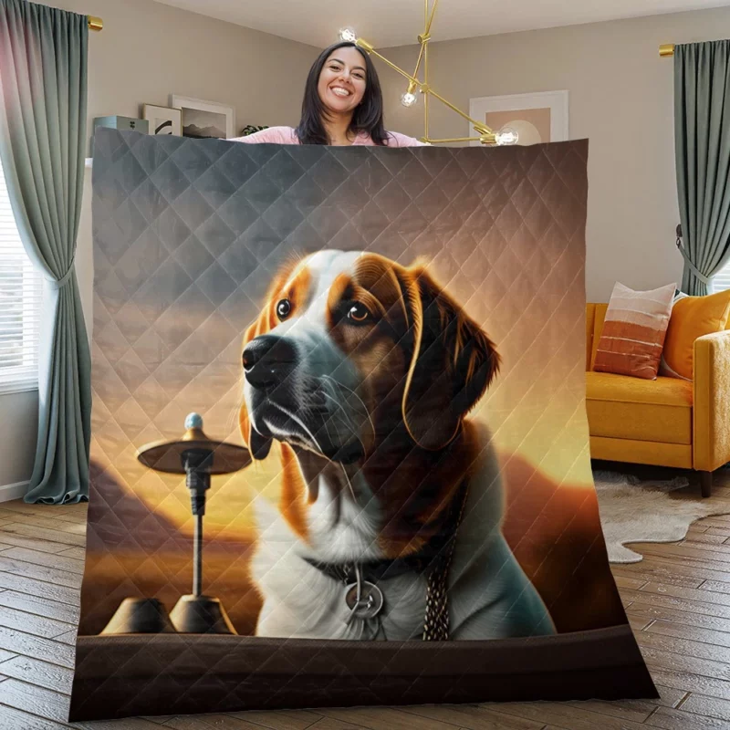Bell-Collared Dog Painting Print Quilt Blanket