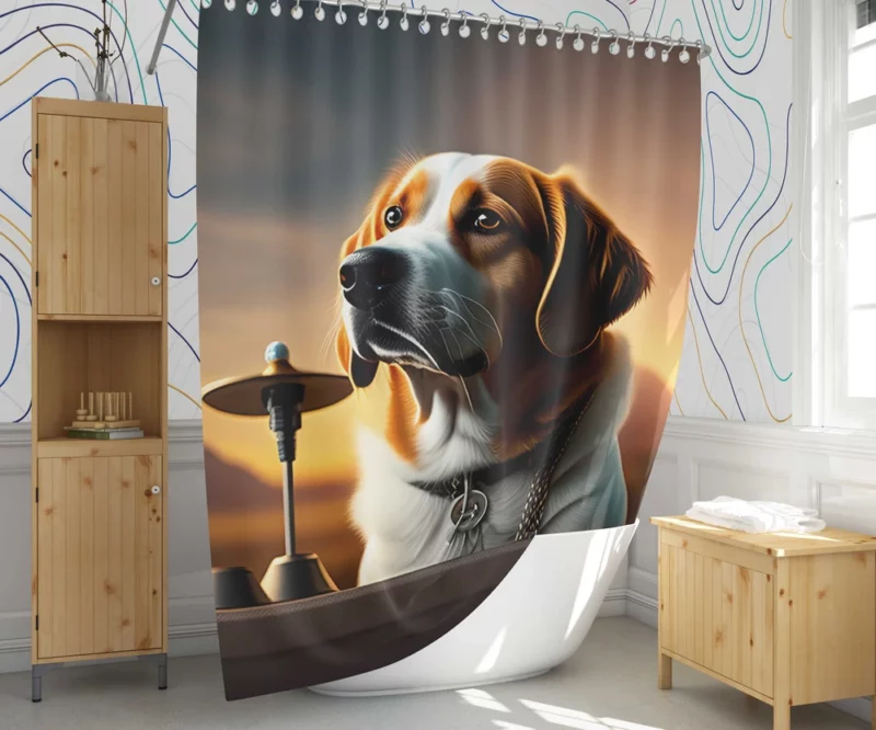 Bell-Collared Dog Painting Print Shower Curtain 1