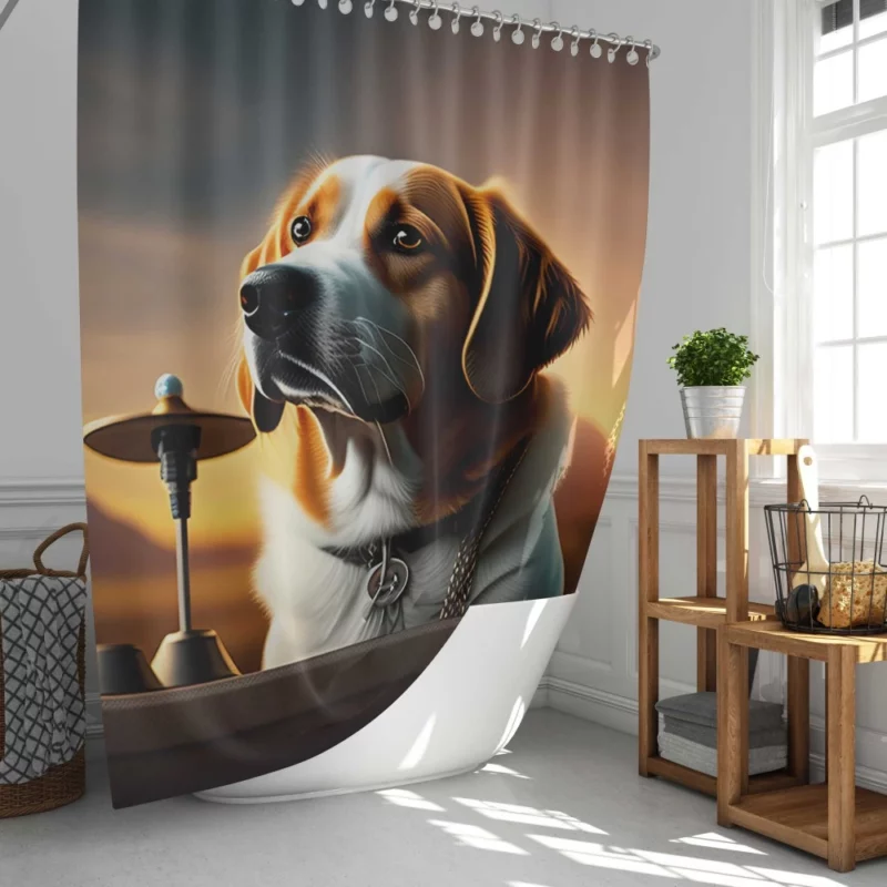 Bell-Collared Dog Painting Print Shower Curtain