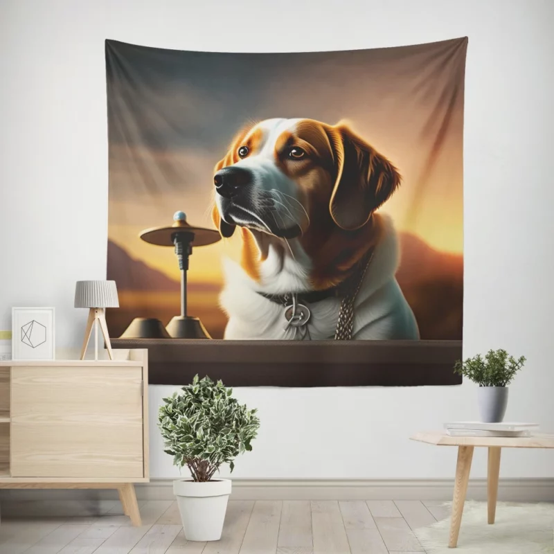 Bell-Collared Dog Painting Print Wall Tapestry