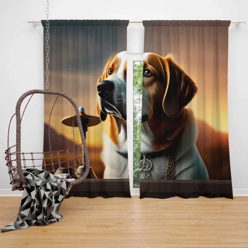 Bell-Collared Dog Painting Print Window Curtain