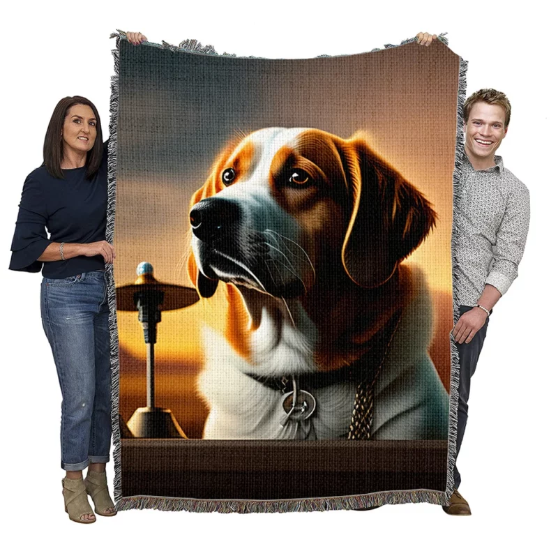 Bell Collared Dog Painting Print Woven Blanket