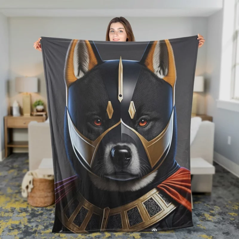 Black Hero Akita Dog Portrait Fleece Blanket 2