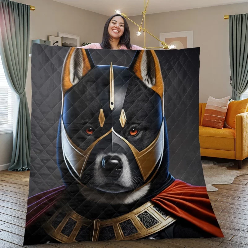 Black Hero Akita Dog Portrait Quilt Blanket