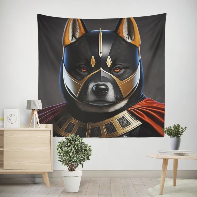 Black Hero Akita Dog Portrait Wall Tapestry