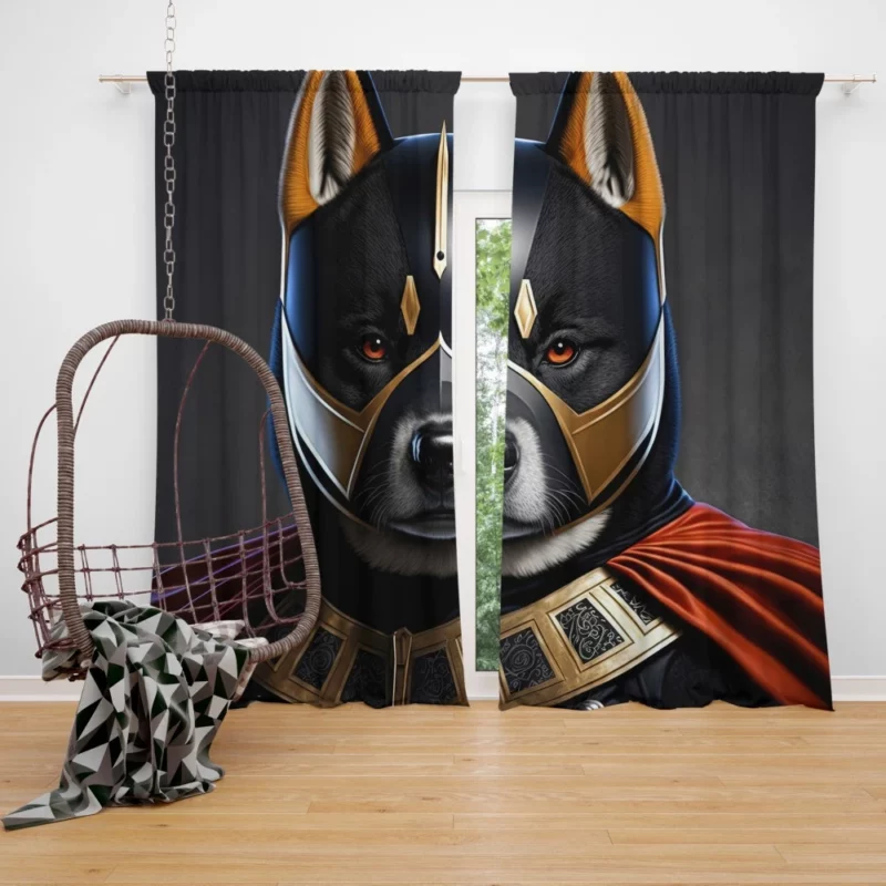 Black Hero Akita Dog Portrait Window Curtain