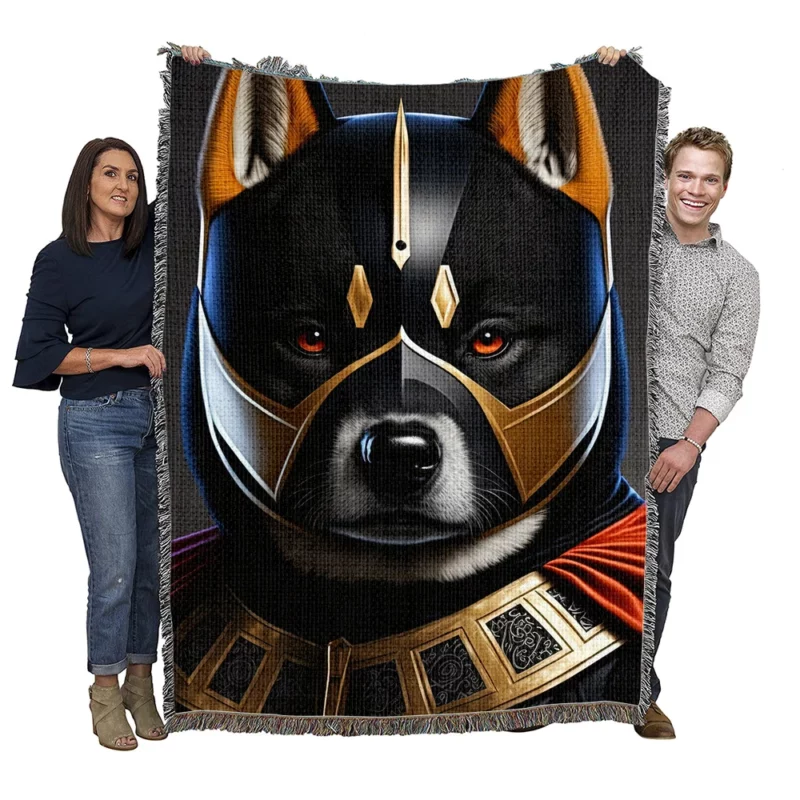 Black Hero Akita Dog Portrait Woven Blanket