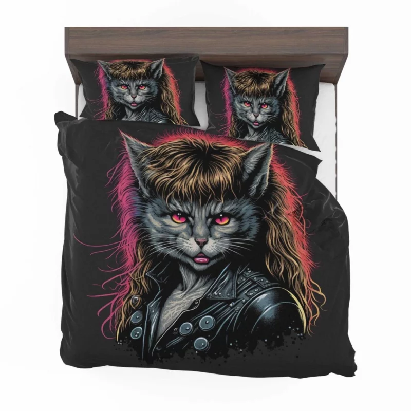 Black Leather Jacket Cat with Pink Eyes Bedding Set 2