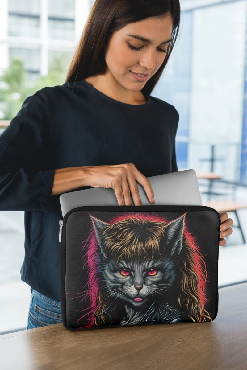 Black Leather Jacket Cat with Pink Eyes Laptop Sleeve 1