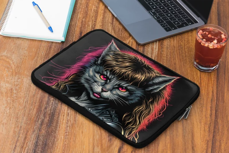 Black Leather Jacket Cat with Pink Eyes Laptop Sleeve 2