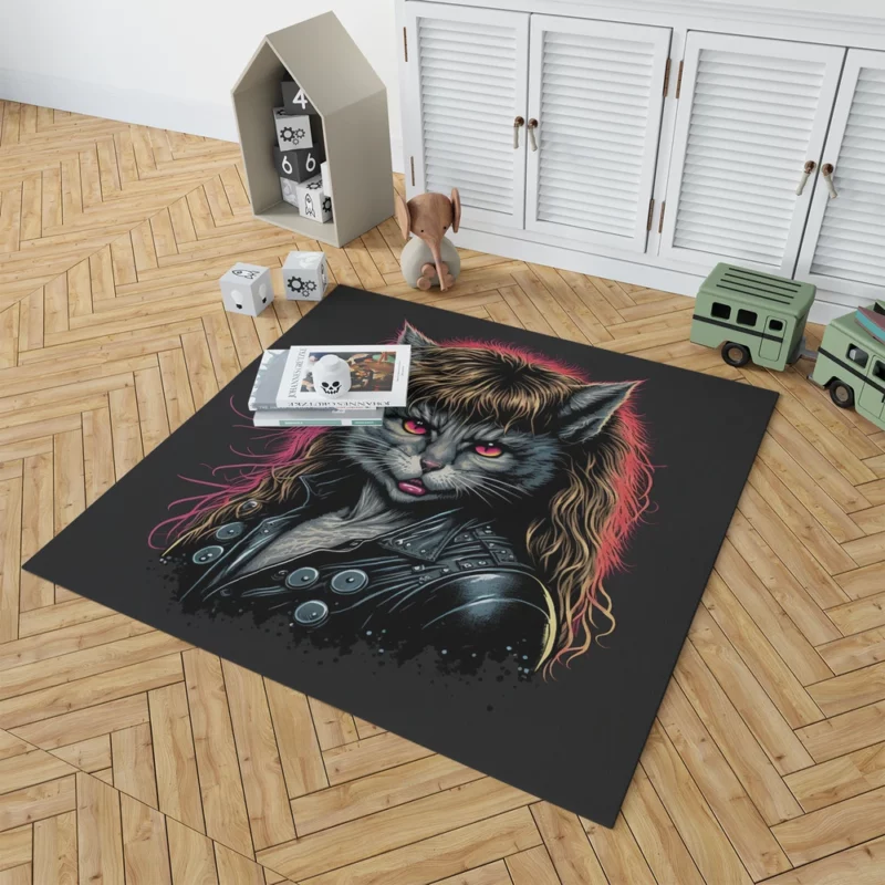 Black Leather Jacket Cat with Pink Eyes Rug 1