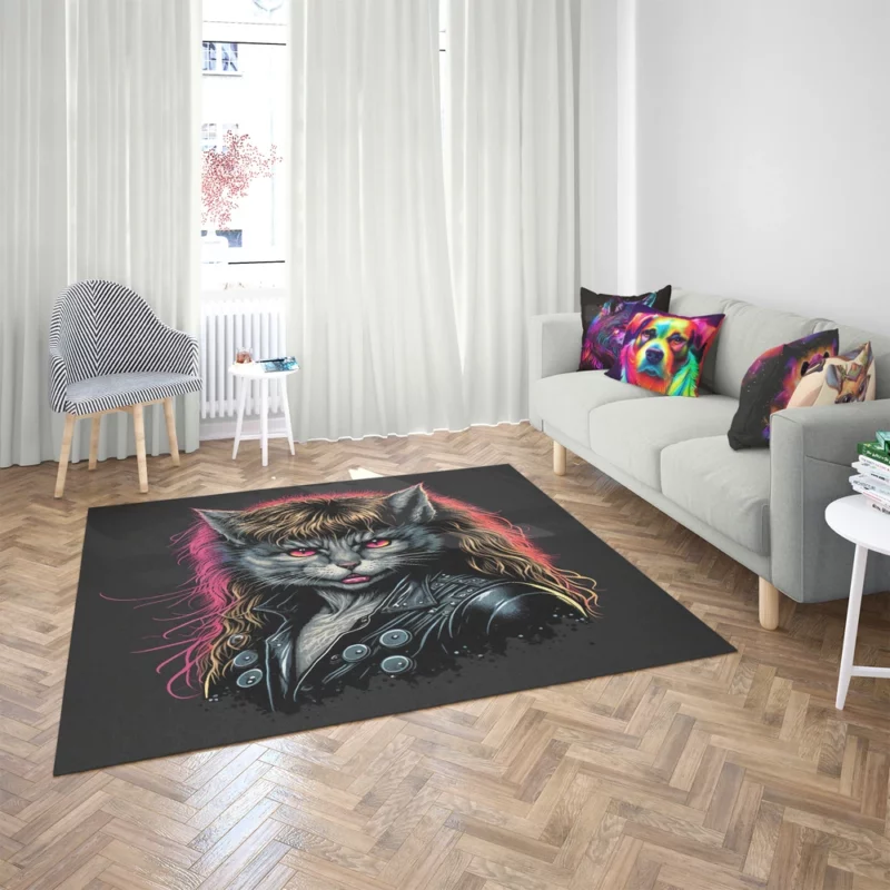 Black Leather Jacket Cat with Pink Eyes Rug 2