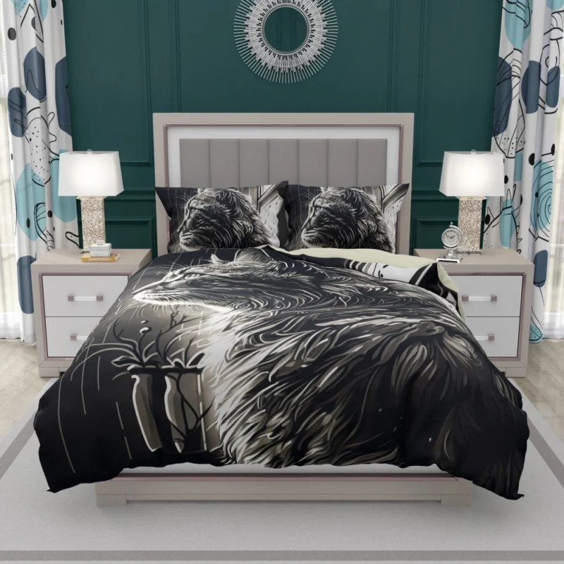 Black and White Cat Portrait Bedding Set 1