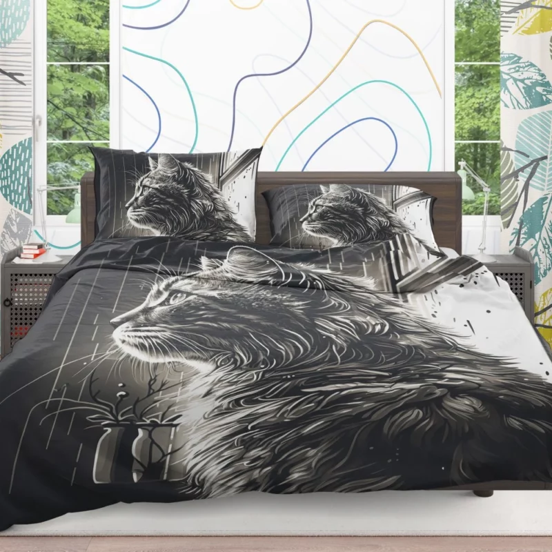 Black and White Cat Portrait Bedding Set