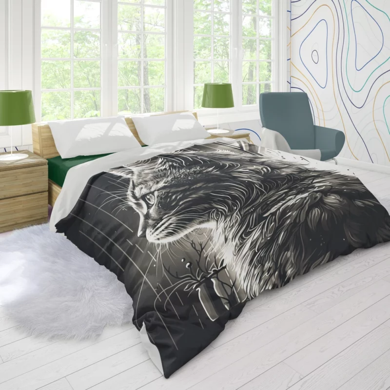 Black and White Cat Portrait Duvet Cover