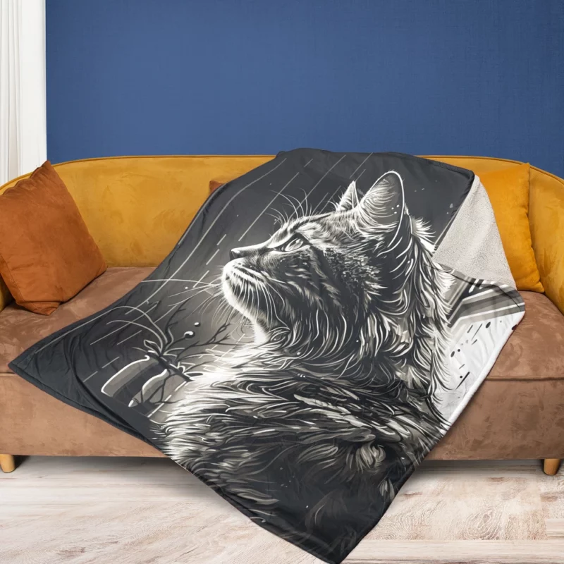 Black and White Cat Portrait Fleece Blanket 1