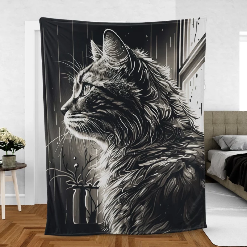 Black and White Cat Portrait Fleece Blanket