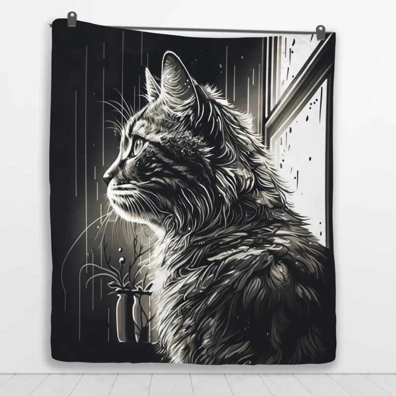 Black and White Cat Portrait Quilt Blanket 1