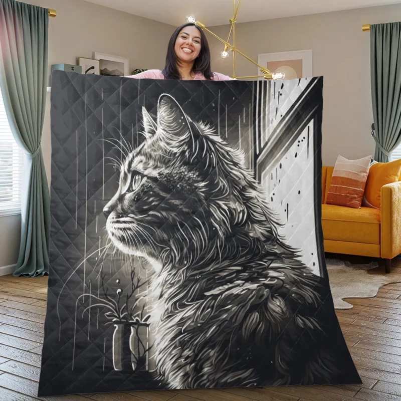 Black and White Cat Portrait Quilt Blanket