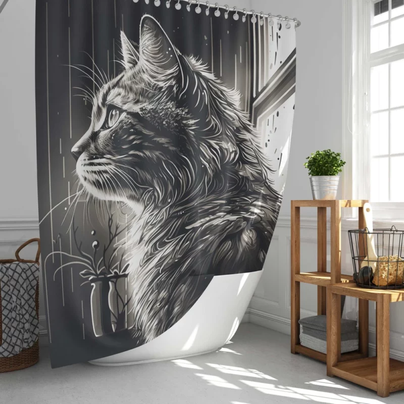 Black and White Cat Portrait Shower Curtain