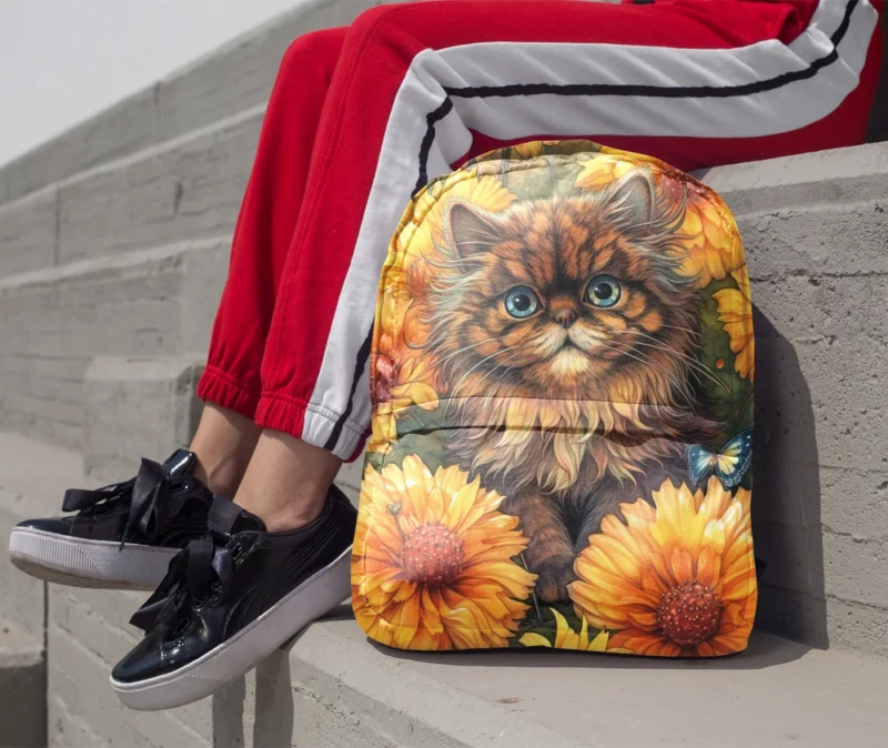 Blue-Eyed Cat Among Flowers Backpack 1