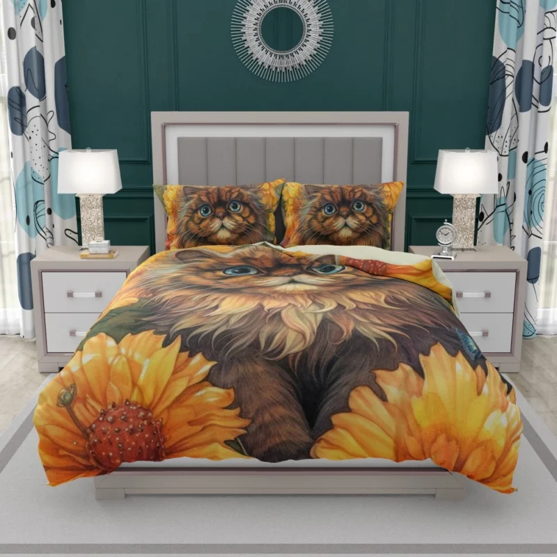 Blue-Eyed Cat Among Flowers Bedding Set 1