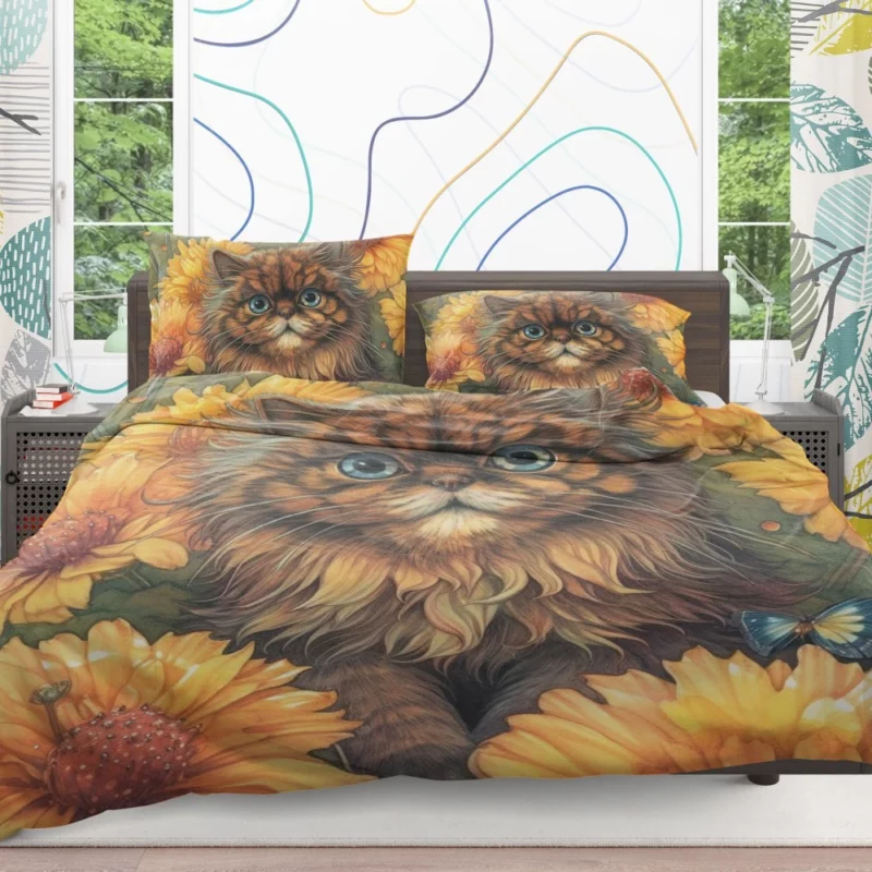 Blue-Eyed Cat Among Flowers Bedding Set