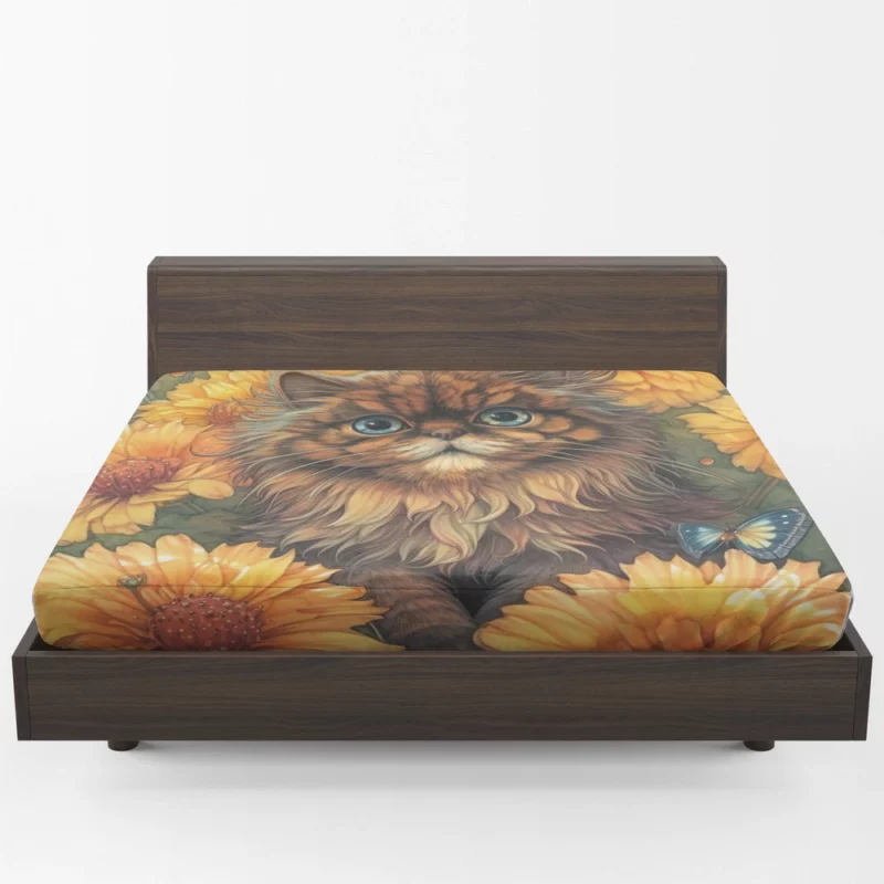 Blue-Eyed Cat Among Flowers Fitted Sheet 1