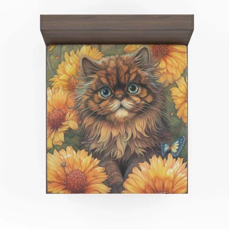 Blue-Eyed Cat Among Flowers Fitted Sheet