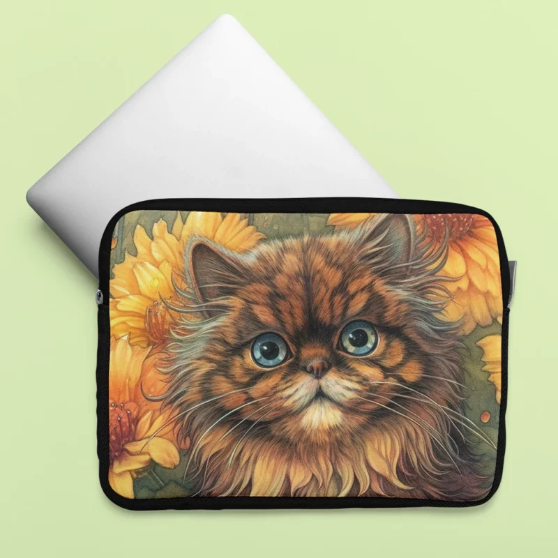 Blue-Eyed Cat Among Flowers Laptop Sleeve