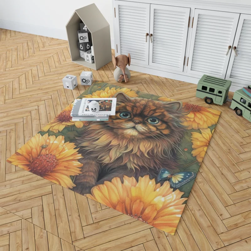 Blue-Eyed Cat Among Flowers Rug 1