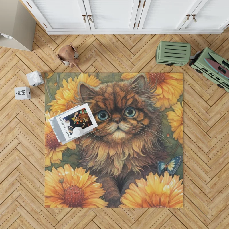 Blue-Eyed Cat Among Flowers Rug