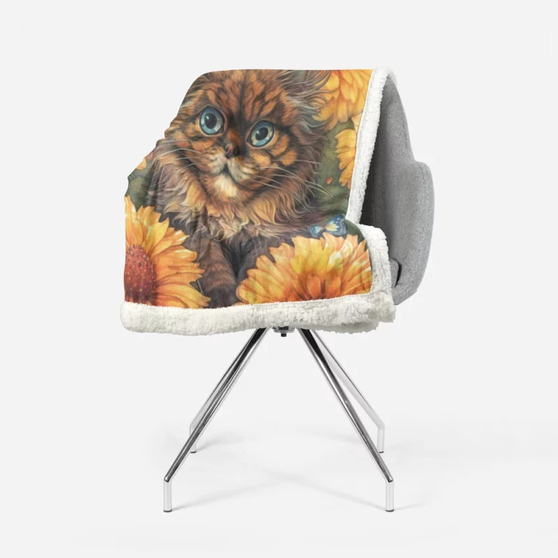 Blue-Eyed Cat Among Flowers Sherpa Fleece Blanket 1